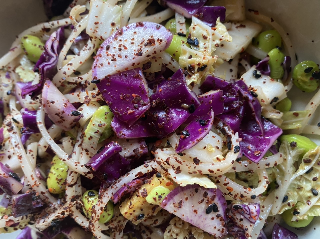 Close up of edamame salad