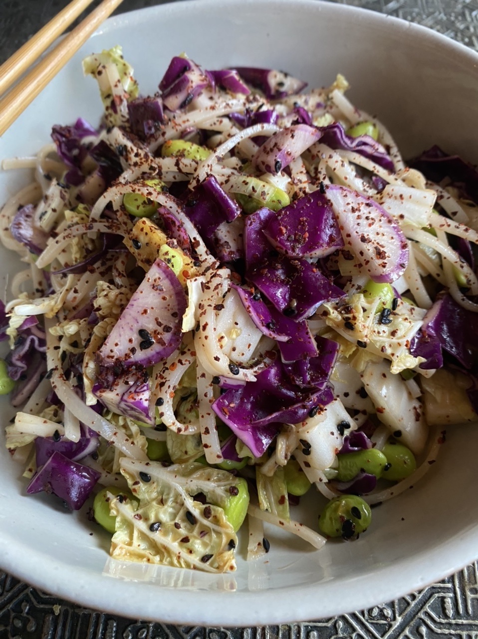 Another close up of edamame salad