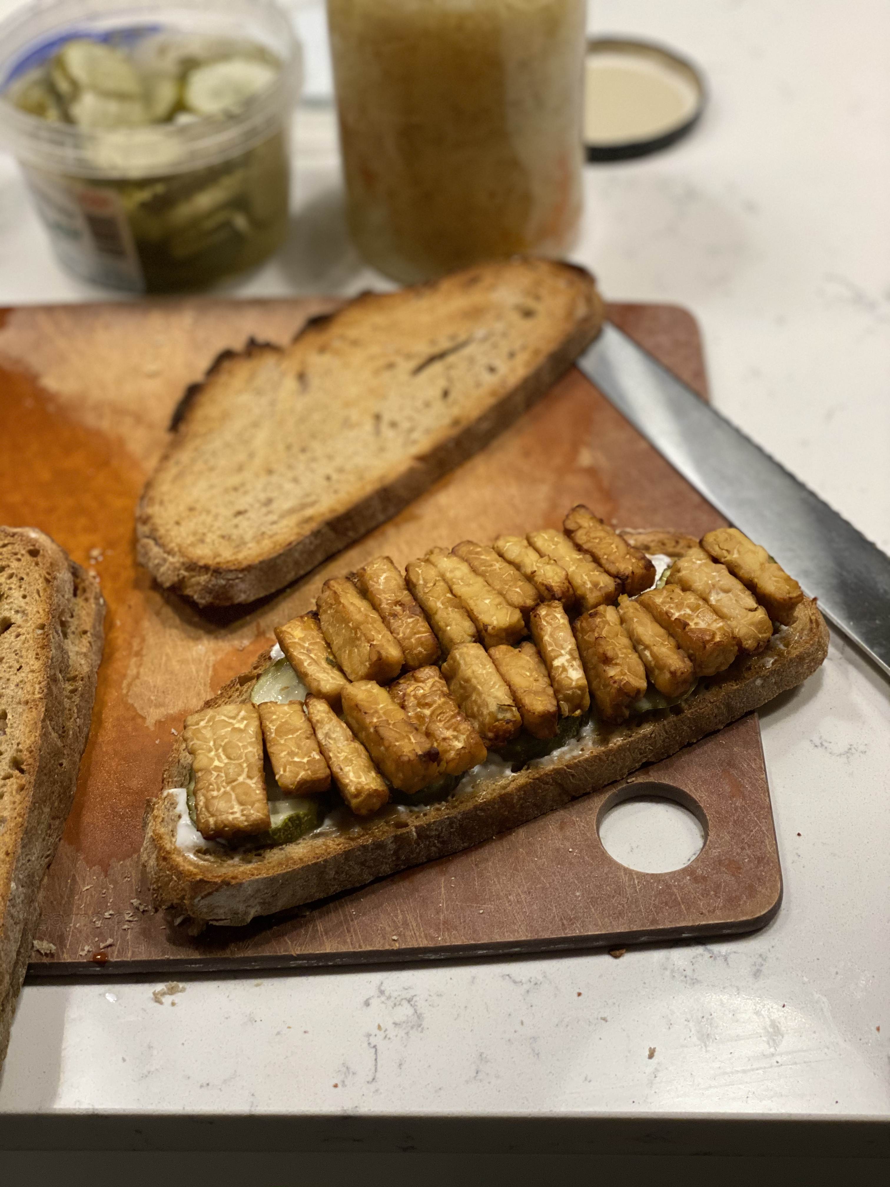 tempeh reuben in progress