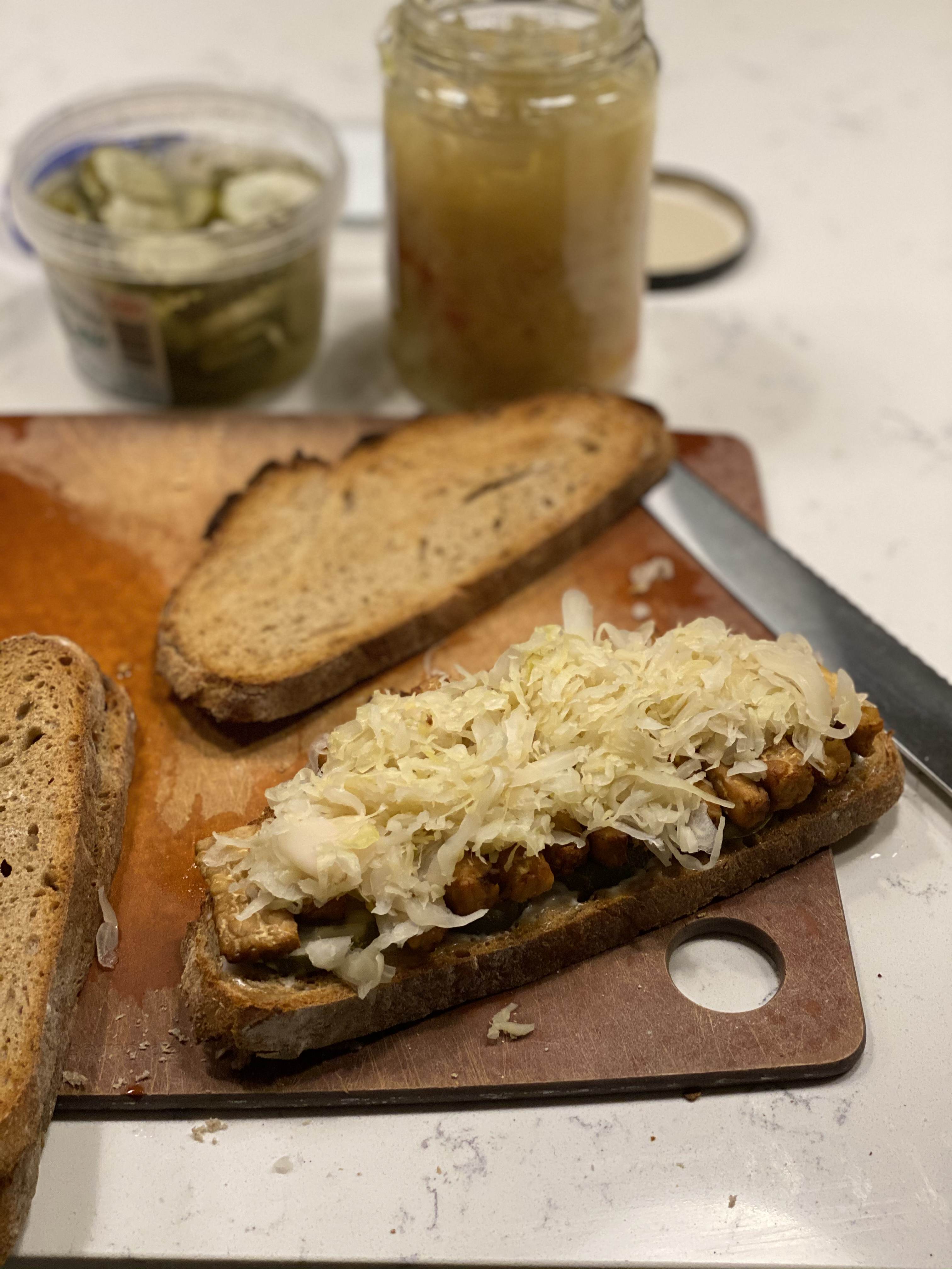 tempeh reuben in progress