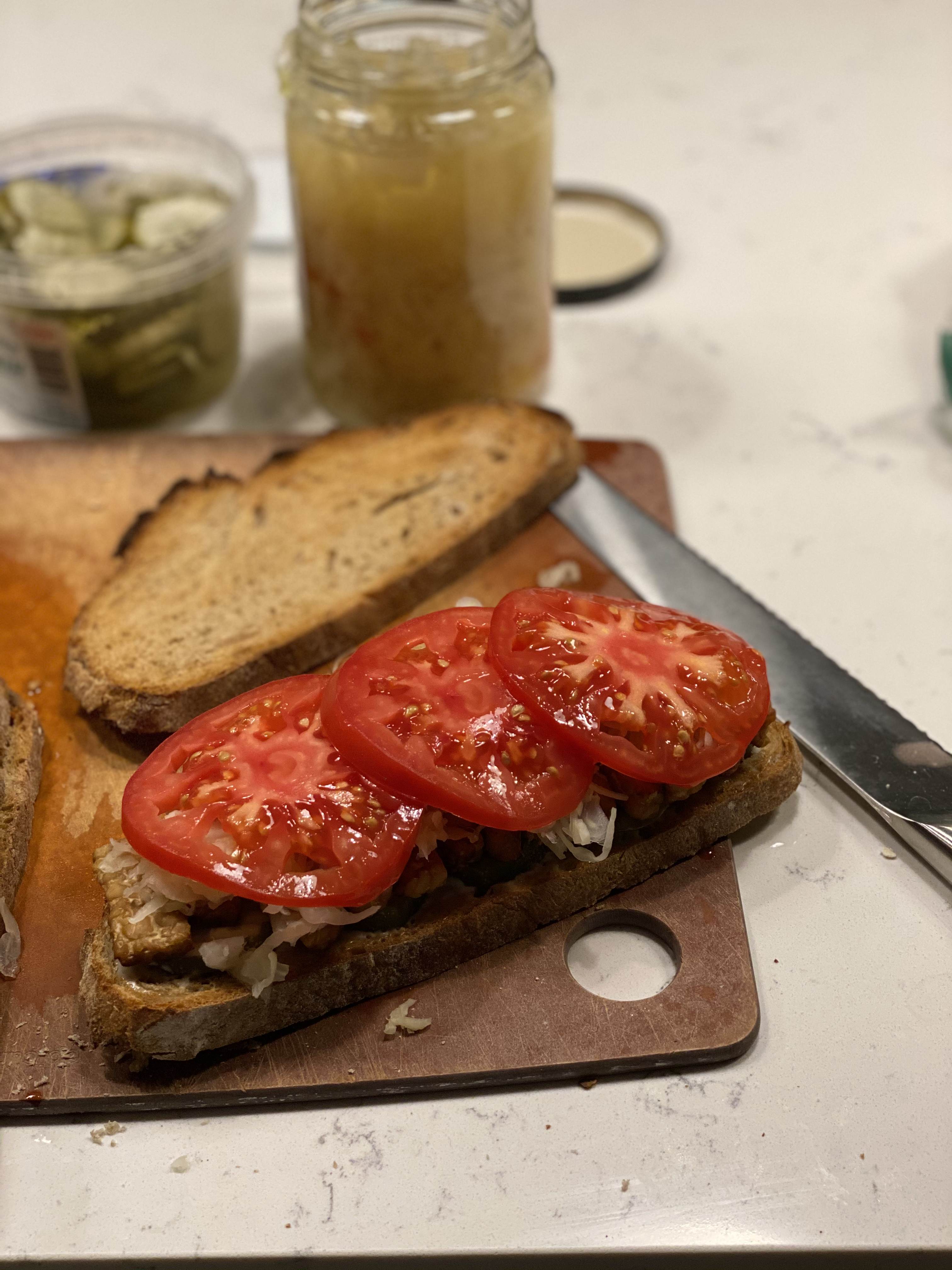 tempeh reuben in progress