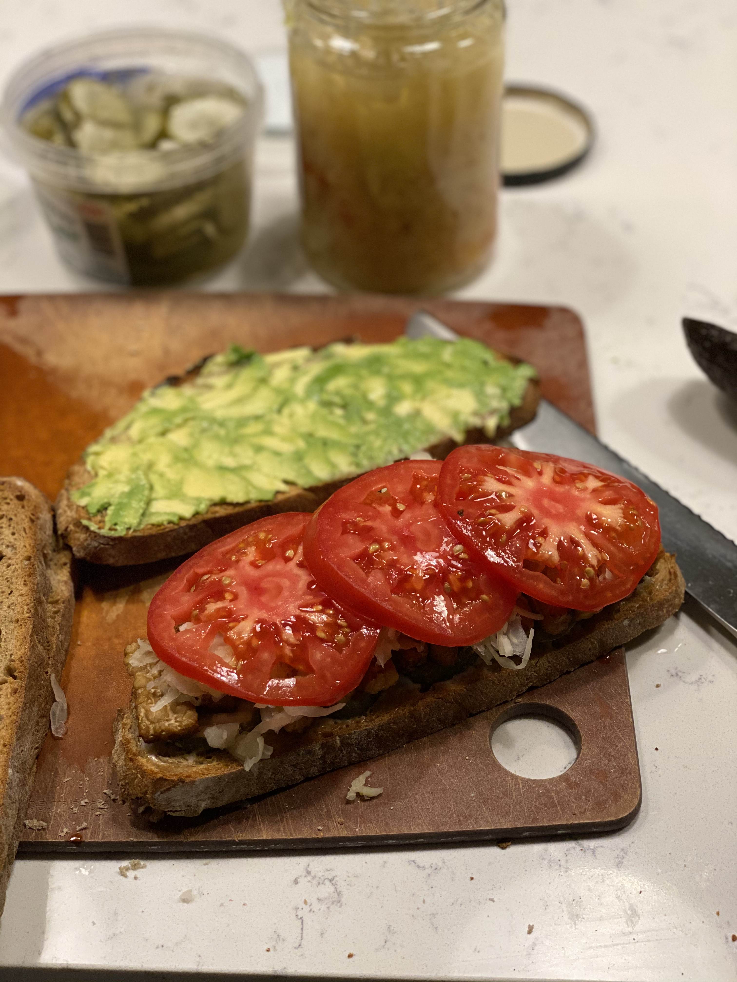 tempeh reuben in progress