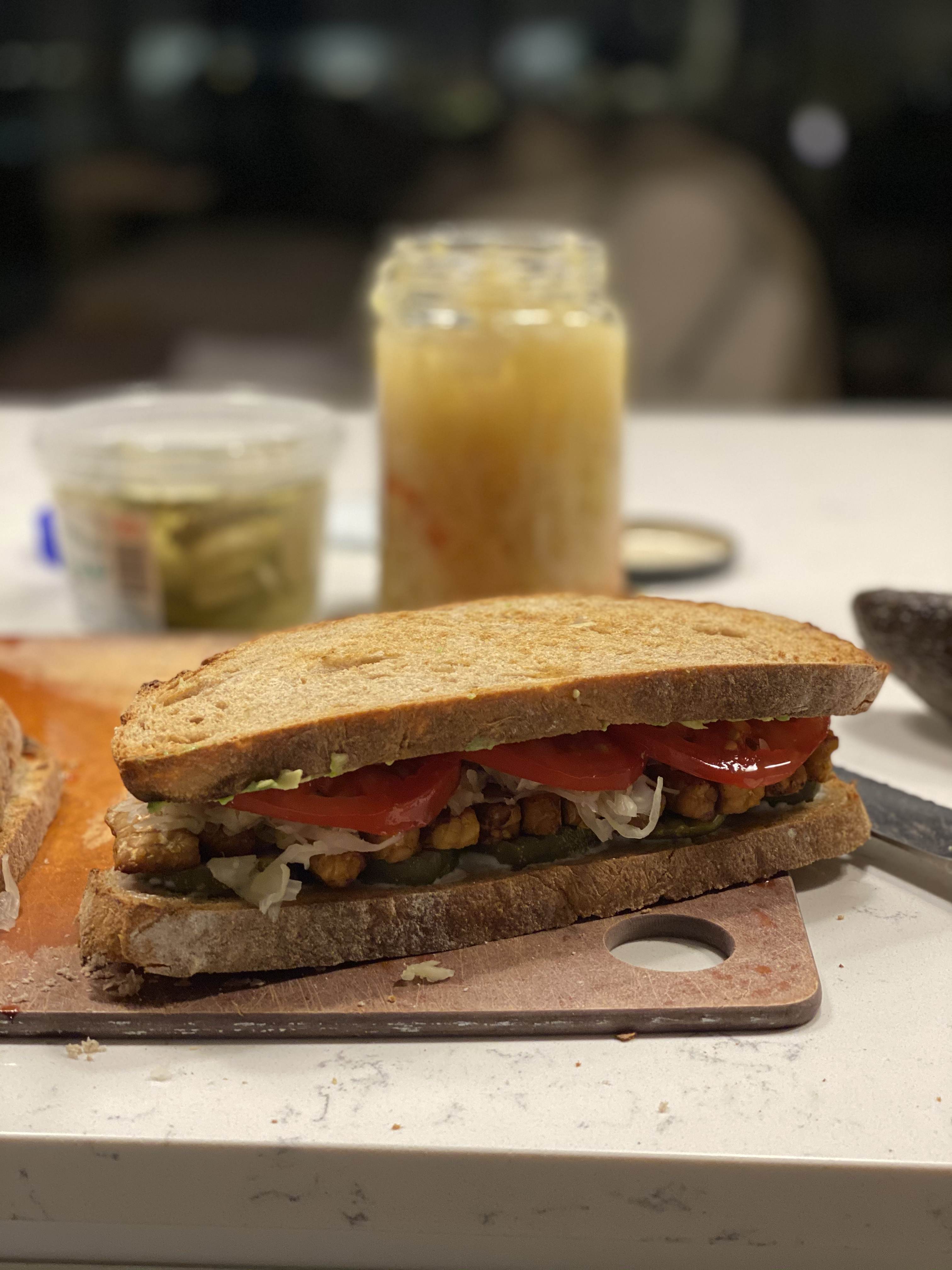 tempeh reuben in progress